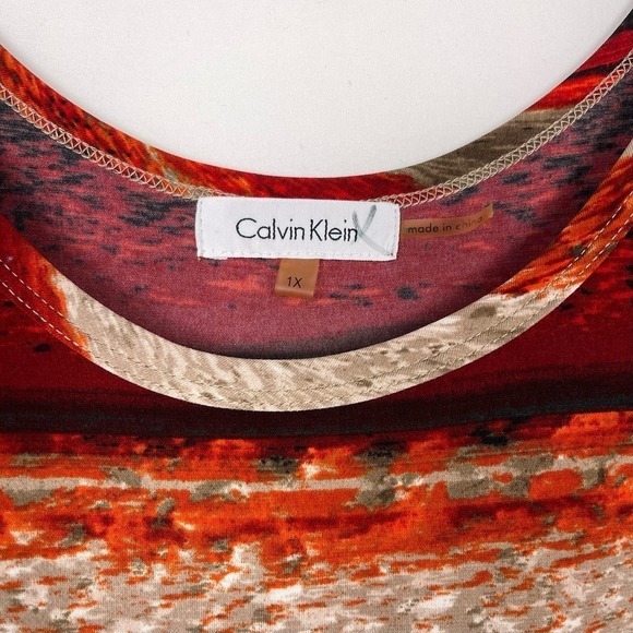 Calvin Klein Maxi Dress Sleeveless Red Multicolored Striped Spandex Size 1X - Picture 4 of 5